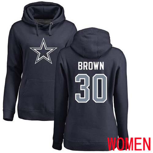 Women Dallas Cowboys Navy Blue Anthony Brown Name and Number Logo #30 Pullover NFL Hoodie Sweatshirts